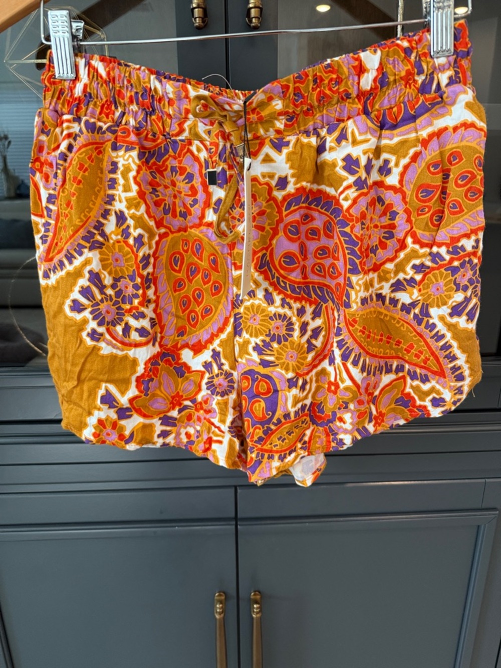 Rachel Zoe Paisley Print Shorts in Orange, Purple and Red